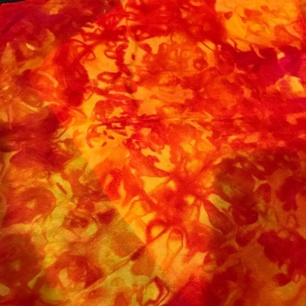 2 Hand tie dye immersion dyed silk handkerchiefs orange fire sunlight